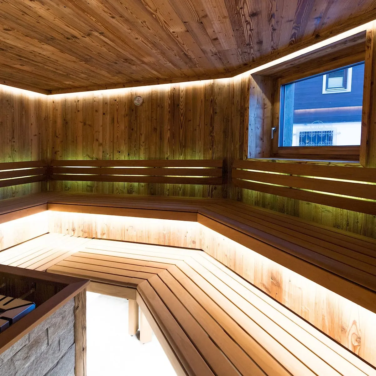 Sauna area | Zirmhof Apartments in Saalbach