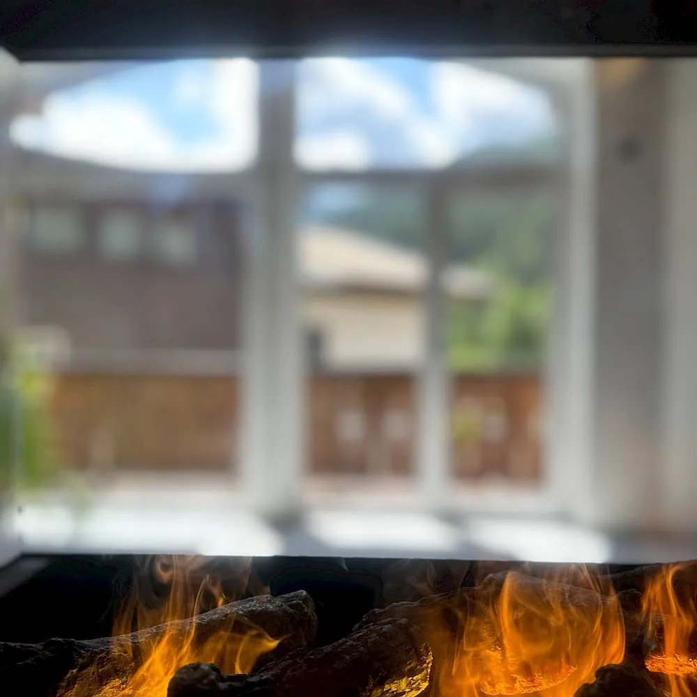 View through the fire into the relaxation room